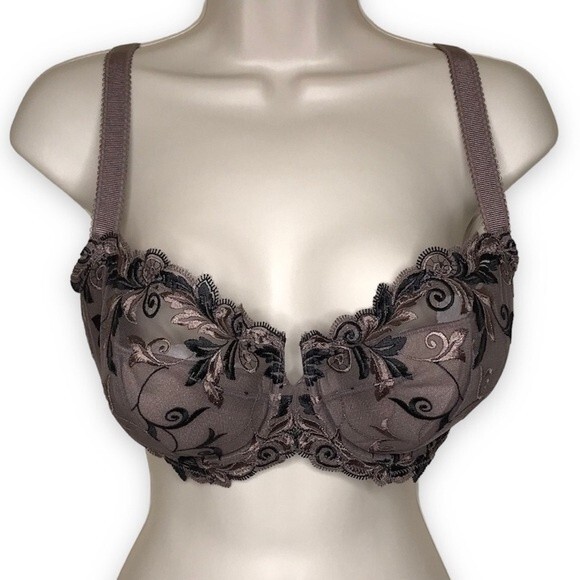 Soma Sensuous Lace Balconet Lined Underwire Bra Taupe Black Womens Size 34DDD - Picture 1 of 12